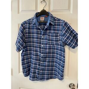 Boys XL Checkpoint Button Up Shirt Blue Plaid Classic Preppy Casual Church